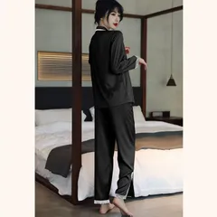 レディー パジャマ　ス レーヨン 前開き 長袖　ルームウェア 肌に優しい ゆったり　ロングパンツ 上下セット　柔らか 部屋着　女性 婦人