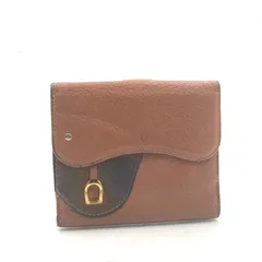 GUCCI グッチ　金具付きサドル型折り財布　三つ折り　レザー　ブラウン　ゴールド金具　イタリア製　刻印あり　高級　ハイブランド　ラグジュアリー