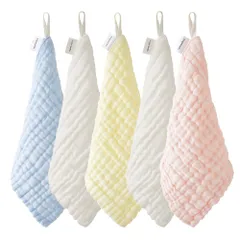 新品 [アンジュスマイル] ガーゼ ハンカチ 赤ちゃん 6重ガーゼ ベビータオル 綿100% ループ付 柔らかい 吸水速乾 入園準備 25x25cm 5枚セット パステルカラー