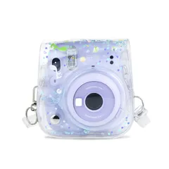 【特価商品】12/11/9/8+/8ケース mini 可愛いカメラバッグ instax ショルダーストラップ付き チェキケースFUJIFILM PVC透明（ブルーハート） HIYQIN