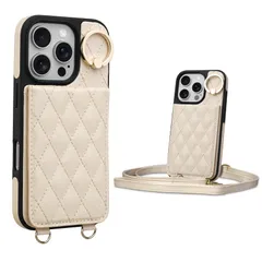 新品 Shlybaay iPhone 16 Pro 対応 ケース 背面 手帳型 カードケース iPhone16 Pro 用 ショルダー ストラップ 背面ケース 手帳型ケース キルティング iPhone 16 Pro アイホン 16 プロ 用 スタンド 肩掛け