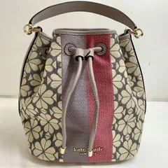f001 L 極美品 kate spade ケイト スペード フラワー ジャカード ストライプ ミディアム バケット バッグ 花柄 バッグ