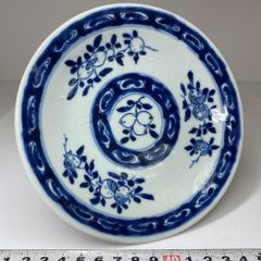 骨董】 染付 芙蓉手 花文 深皿 木箱付き 江戸末期〜明治 時代物 飾り皿