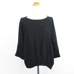 サマンサモスモス SM2 blue シャツ ブラウス 七分袖 ラウンドネック プルオーバー 薄手 F ブラック ※EKM