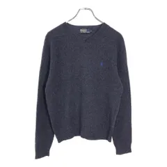 Polo by Ralph Lauren ポロ ラルフローレン Vネック ハイゲージニット ウールセーター ネイビー(メンズ M)中古 古着 V6233