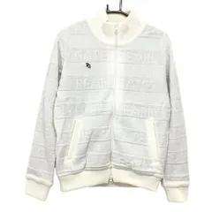 【超美品】パーリーゲイツ ニットジャケット 白 ロゴボーダー編み 裏地ニコちゃん総柄 蓄熱 レディース 2(L) ゴルフウェア PEARLY GATES