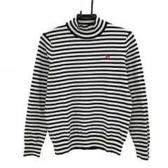 【美品】パーリーゲイツ　ハイネックセーター  白×ネイビー ボーダー コットン混 レディース 1(M) ゴルフウェア PEARLY GATES
