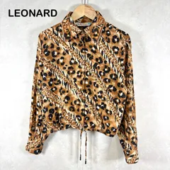美品 LEONARD SPORT レオナール スポーツ レオパード ヒョウ柄 総柄 ロゴ 比翼 長袖 シャツ ブラウン 派手