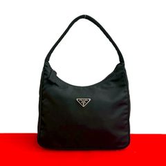 極 美品 袋付き PRADA プラダ 三角ロゴ 金具 ナイロン レザー 本革