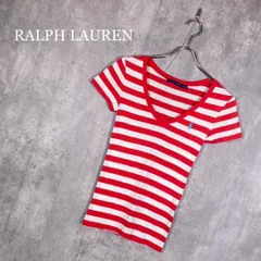 『ラルフローレン』 (XS) ボーダー Vネック Tシャツ