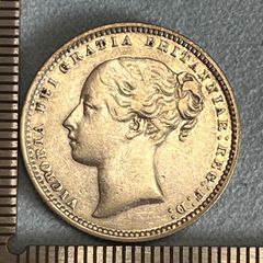 【銀貨】1875年 イギリス ヴィクトリア女王 1シリング銀貨／ヤングヘッド・王冠リースデザイン・.925銀 英国アンティークコイン 158