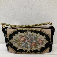 5389　Think Bee!　シンクビー！　ハンドバッグ　ミニバッグ　ミニ　小さめ　レディース　ゴブラン織り　ブラック　黒　花柄　フラワー　ゴールド　きれいめ　上品　エレガント
