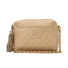 CHANEL シャネル マトラッセ　 ココマーク 　フリンジ付き　 ビジューチェーンショルダー 　ラムスキン 　ベージュ（ゴールド金具）レディースバッグ ハイブランド【中古】【送料無料】