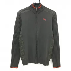 【美品】プーマ ニットジャケット ダークブラウン系×レッドオレンジ ウール混 異素材 メンズ L ゴルフウェア PUMA