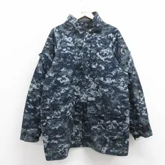 XL/古着 長袖 ミリタリー ナイロン ゴアテックス ジャケット メンズ 00s USネイビー 大きいサイズ ロング丈 デジタルカモ 紺 ネイビー 迷彩