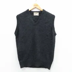M/古着 エルエルビーン LLBEAN ニット ベスト メンズ ラムウール Vネック 濃グレー 25oct29 中古 トップス