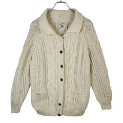 Antartexピュアニューウール100％アランニットカーディガンケーブルニットカーディガンフィッシャーマンニットハンドニットセーター生成りオフホワイト白Y2Kグランパコアグランマコアレトロくるみボタンvintageヴィンテージ50915