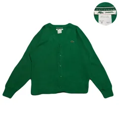 LACOSTE ラコステ Cardigan カーディガン USA製 EmbroideredLogo 刺繍ロゴ One-PointLogo ワンポイントロゴ LongSleeves 長袖 AcrylicKnit アクリルニット Green グリーン 緑 M