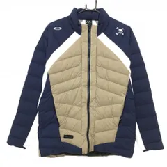 【超美品】オークリー ダウンジャケット ベージュ×ネイビー×白 軽量 メンズ L ゴルフウェア Oakley