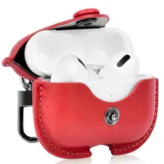 【数量限定】YAODLE AirPods Pro ケース 第2世代 (2023/2022) エアーポッズプロ ケース 本革 イタリアンレザー エアーポッズプロ用 カバー 高級 本革 PU革 全面保護 耐衝撃 ワイヤレス充電対応 前面LEDランプが見(レッド)
