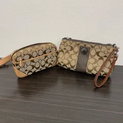 ®️COACH コーチ ウエストポーチ ボディバック ベージュ ウォレットポーチ 財布ポシェット セカンドバック ブラウン 茶色 ミニバック キャンバス シグネチャー チャーム ２点セット