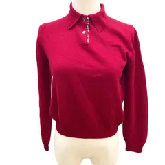 Z1558 BURBERRY LONDON バーバリー 襟付きニット レディース M ノバチェック ロゴ刺繡入り 赤 イタリア製