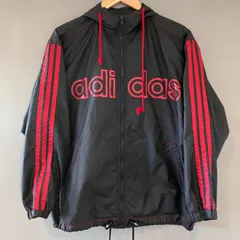 90's adidas アディダス ジップアップ ナイロンパーカー ウインドブレーカー 赤 黒 レッド ブラック kids junior キッズ ジュニア 150cm