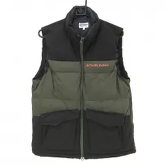 【美品】ジャックバニー 異素材中綿ベスト ダークブラウン系×カーキ 微起毛 ウール混 バックロゴ  メンズ 6(XL) ゴルフウェア Jack Bunny