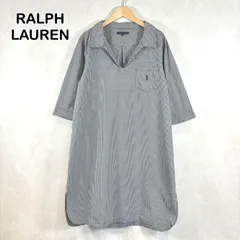 RALPH LAUREN ラルフローレン ポニーロゴ刺繍 ワンポイントポケット ギンガムチェック 5分袖 スキッパー シャツ ワンピース マタニティ ゆったりサイズ ブラック ホワイト