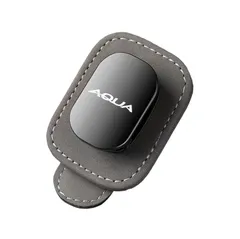 【人気商品】サングラスクリップ＆眼鏡ホルダー｜取り付け簡単グレー アクア専用車用メガネホルダー｜チケット・カード収納付き｜レザー製