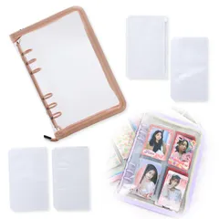 新品 Noalife アクスタケース 推し活グッズ アクスタ ケース 推し活 収納 持ち運び ファイル 6リングファスナーケース リフィル チェキ アルバム チェキ帳 (オレンジ リフィルセット A6)