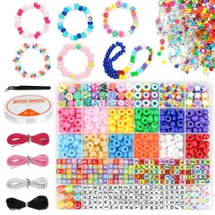 新品 LIKENNY ビーズ アクセサリー キット 子供 ブレスレット カラフル アルファベット ビーズ 手作り メイキングトイ 女の子 誕生日 記念日 ペンダントオーナメント 弾性紐と収納ケース付き