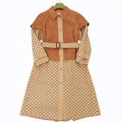 グッチ GUCCI 23AW コーデュロイ&GGジャガード トレンチコート モノグラム ジャケット ロングコート ベルト付 652306 茶 ブラウン 40 約M 1205のサムネイル