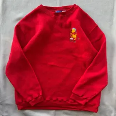 Disney pooh プーさん 刺繍ワンポイント フリース 赤 Lサイズ No.E857