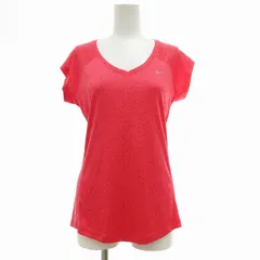 ナイキ NIKE DRY-FIT 美品 ランニングウェア Tシャツ 半袖 Vネック ロゴ 総柄 M ピンク /JS 1112