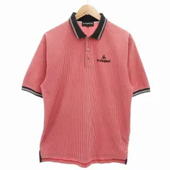 ルコックスポルティフ le coq sportif GOLF COLLECTION ポロシャツ ロゴ刺繍 ストライプ 半袖 M 赤 レッド /FF