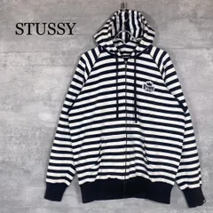 『STUSSY』ステューシー (XL) 刺繍 ボーダー ジップパーカー