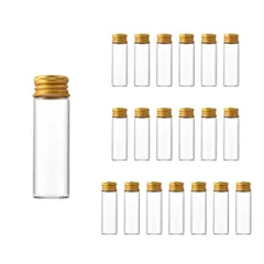 【在庫処分】Charmoon 小瓶 透明 ガラス ミニボトル 蓋付き 密閉 小物 液体 保存 20個 セット (15ml ゴールド)