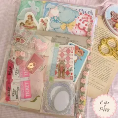 海外 紙モノ おすそ分けパック ピンク ガーリー ジャンクジャーナル コラージュ素材  蚤の市