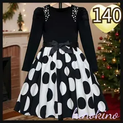 140 ドット　ワンピース　フォーマル　長袖　結婚式　発表会　女の子