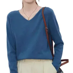 ☆ ネイビー ☆ Mサイズ ☆ ニットセーター ウール 柔らかい vネック ニット  レディース セーター ニットセーター ウール 柔らかい 長袖 おしゃれ トップス 無地 カジュアル 暖かい オシャレ 冬 秋冬 防寒 オフィス 通勤 シンプル きれいめ