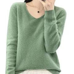 ☆ グリーン ☆ Lサイズ ☆ ニットセーター ウール 柔らかい vネック ニット  レディース セーター ニットセーター ウール 柔らかい 長袖 おしゃれ トップス 無地 カジュアル 暖かい オシャレ 冬 秋冬 防寒 オフィス 通勤 シンプル きれいめ