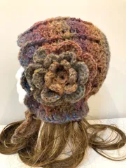 ハンドメイド　ブラウングラデーション　ボンネット　バラクラバ　耳当てニット帽