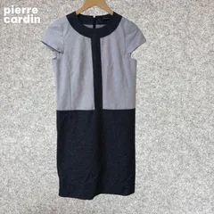 pierre cardin グレー　ダークネイビー　リネン　ひざ丈ワンピース Sサイズのサムネイル