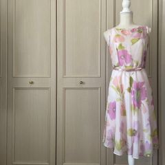 美品✨ローレンラルフローレン ボウタイ花柄ワンピース ピンク フレア