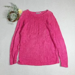 ヨーロッパヴィンテージ　ヴィンテージ　ピンクパール　長袖　ニット　セーター　リネン　ウール　ビスコース　大きいサイズ　ゆったり　C005