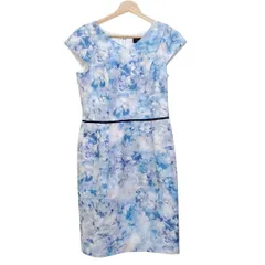 JUSGLITTY(ジャスグリッティー) ワンピース サイズ2 M レディース - ライトブルー×白×ライトピンク Vネック/半袖/ひざ丈