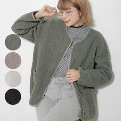 ノーカラーボアジャケット レディース ブルゾン 秋冬 パイピング ジップアップ アウター 軽量 あったか 防寒 もこもこ 体型カバー