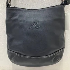 5333　Kitamura　キタムラ　ショルダーバッグ　レザー　ブラック系　 黒系　チャコールブラック　Kロゴ　白ステッチ　レディース