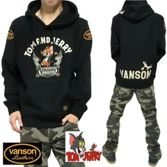 VANSON ジップ パーカー ジャケット バンソン トムとジェリー コラボ 刺繍 ウイングジェリー スウェット/裏パイル地 ユニセックス TOM & JERRY キャラクター ブラック サイズM-L-XL-XXL TJV-2534 ネバーマインド